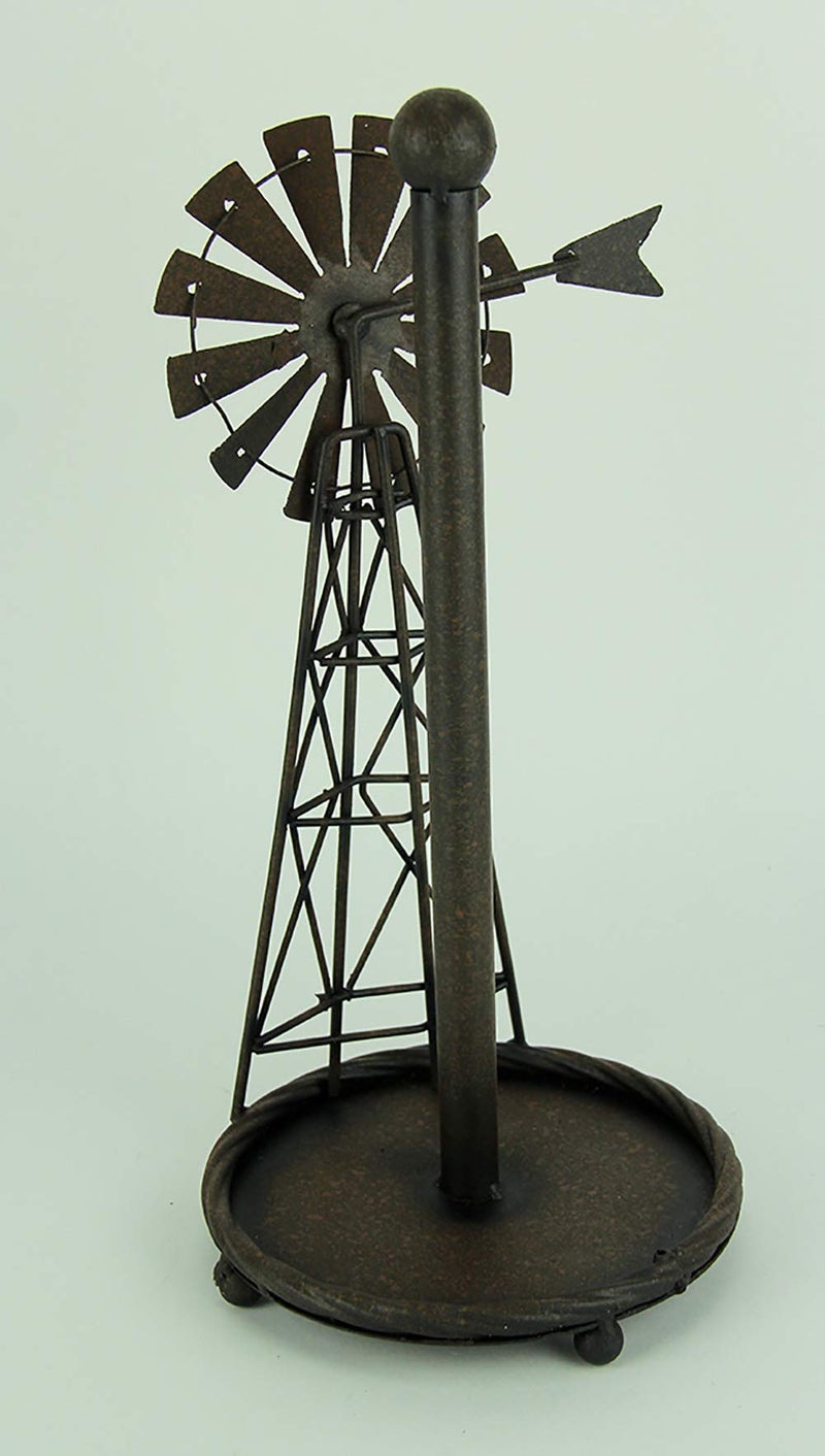 De Leon Collections Rustic Distressed Metal Art Windmill Paper Towel Holder Kitchen Table Decor - Image 3